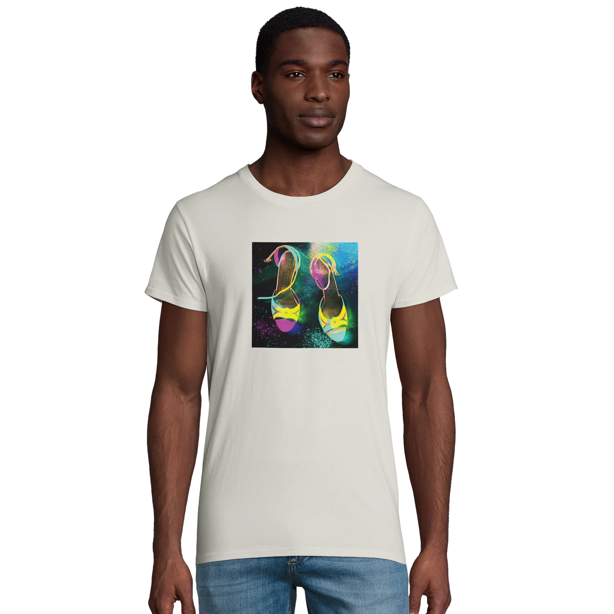 Adventurous Dancing in Colours Organic Men's Fitted T-shirt Ash model front