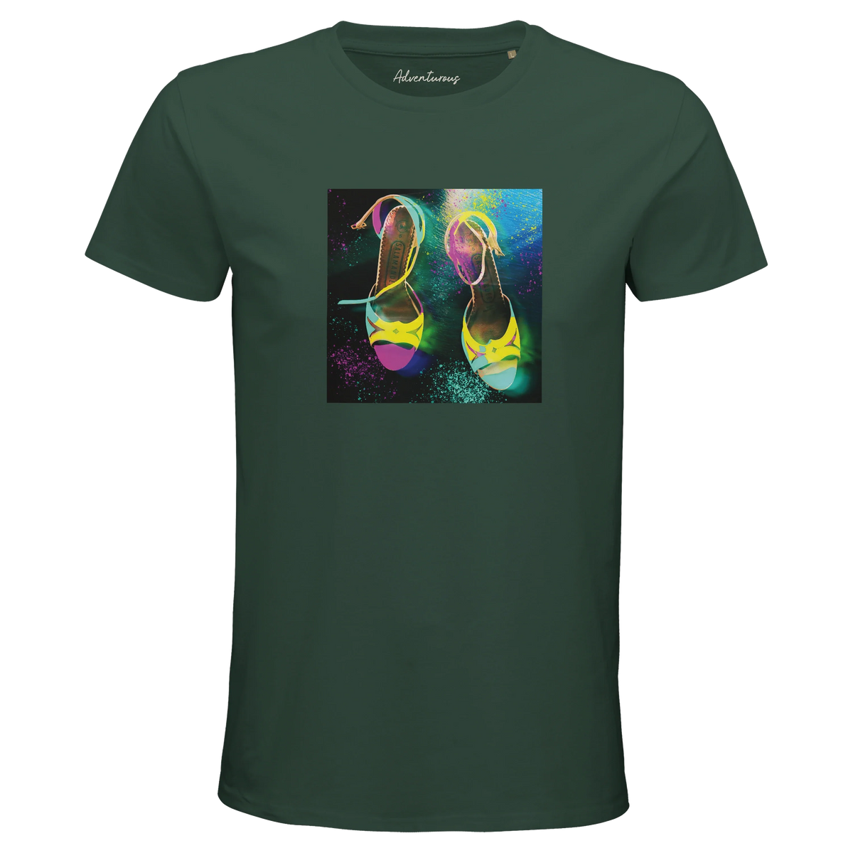 Adventurous Dancing in Colours Organic Men's Fitted T-shirt Bottle Green flat front