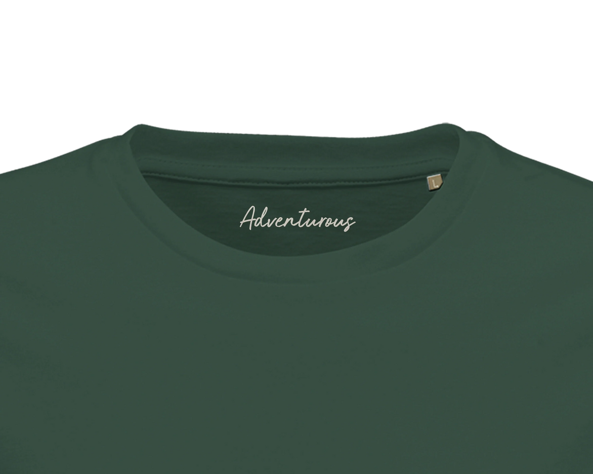 Adventurous Dancing in Colours Organic Men's Fitted T-shirt Bottle Green inside neck
