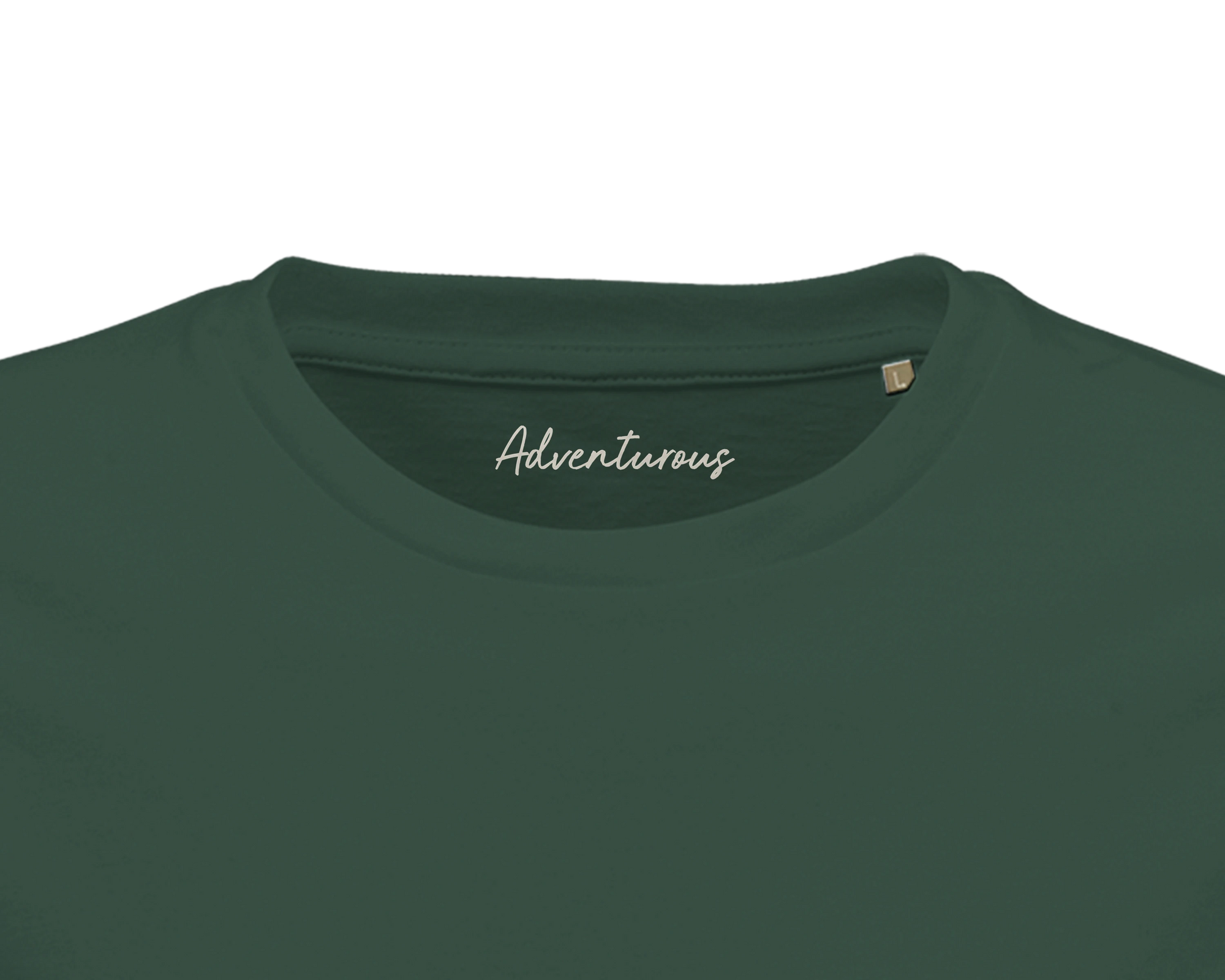 Adventurous Dancing in Colours Organic Men's Fitted T-shirt Bottle Green inside neck