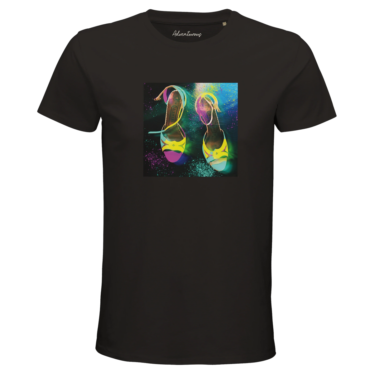 Adventurous Dancing in Colours Organic Men's Fitted T-shirt Deep Black flat front