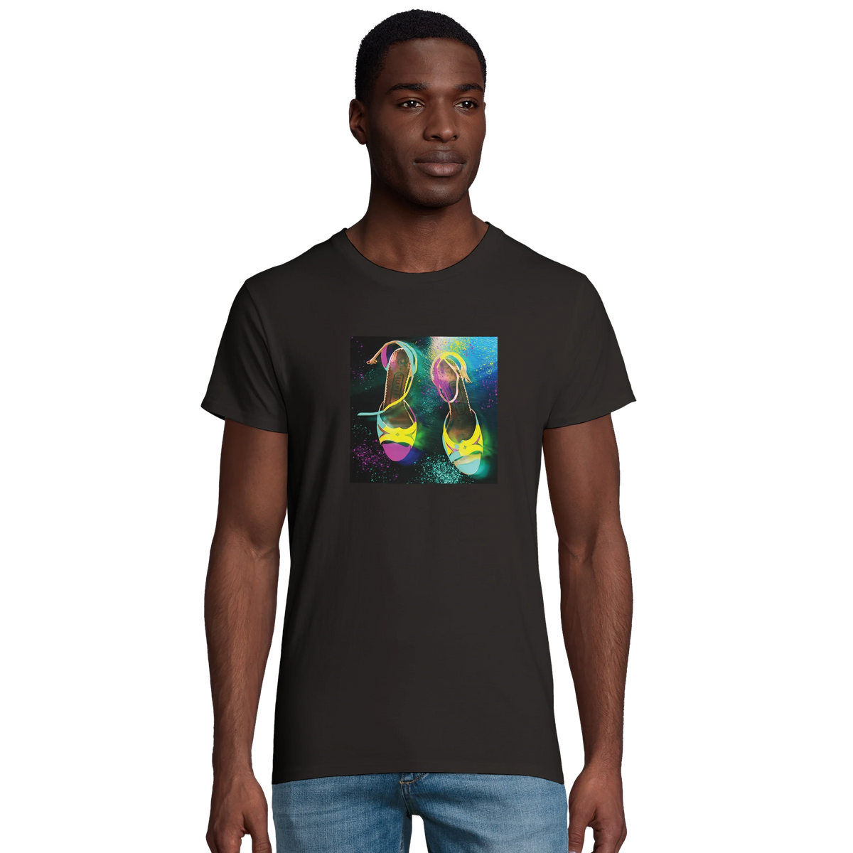 Adventurous Dancing in Colours Organic Men's Fitted T-shirt Deep Black model front