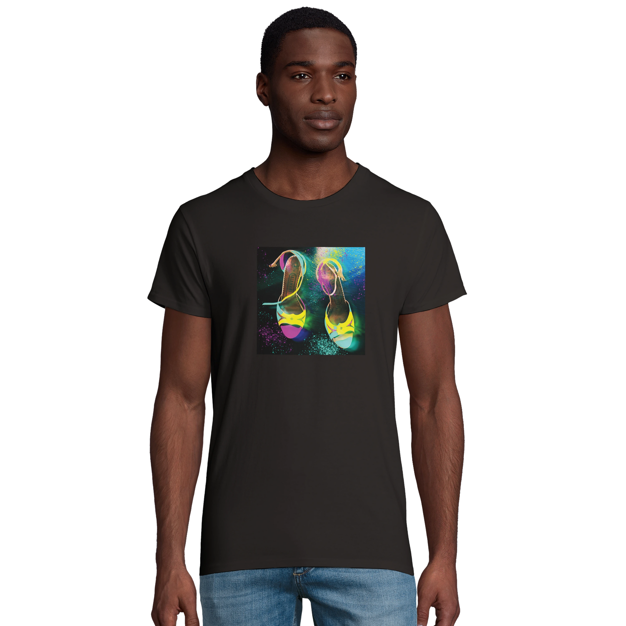 Adventurous Dancing in Colours Organic Men's Fitted T-shirt Deep Black model front