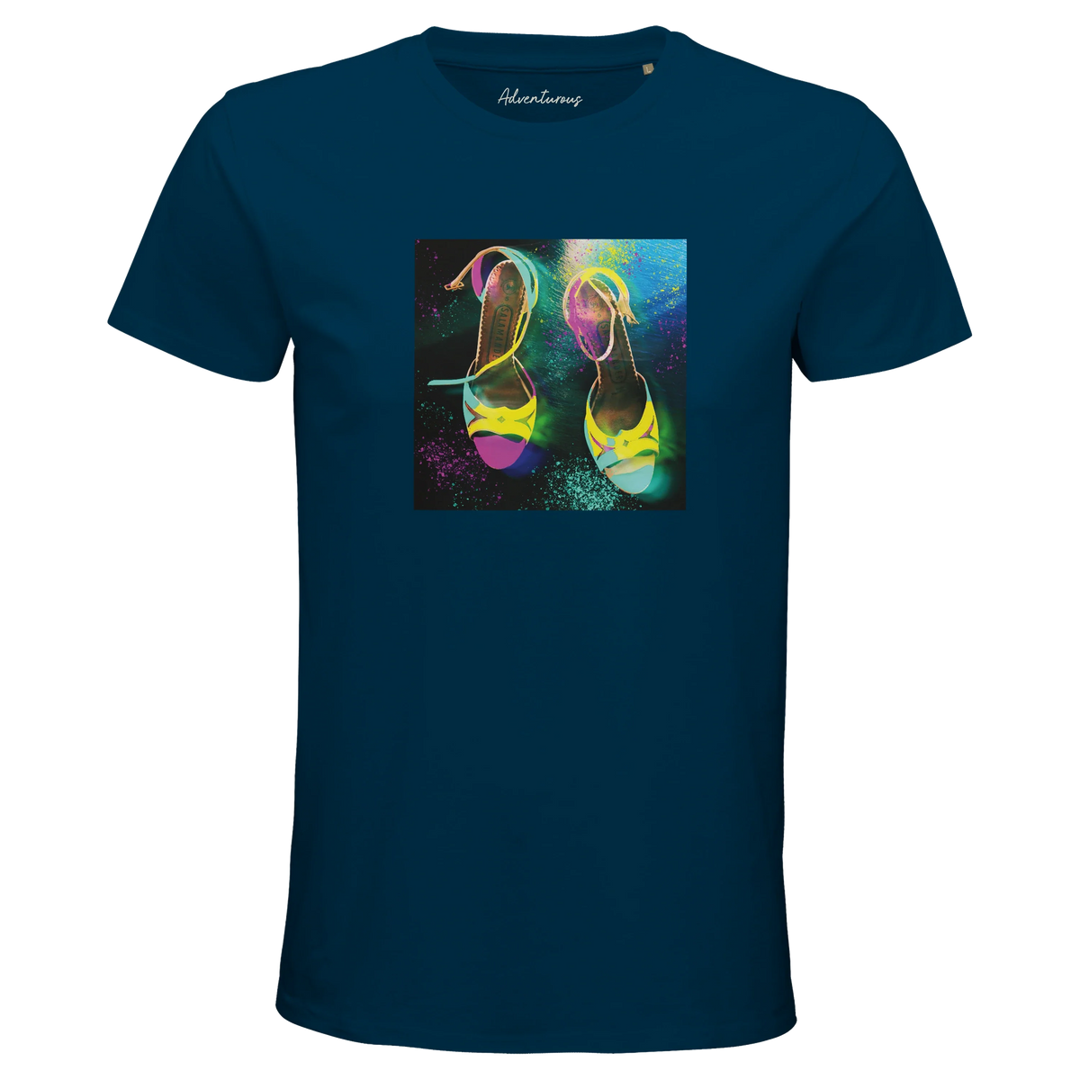 Adventurous Dancing in Colours Organic Men's Fitted T-shirt denim flat front