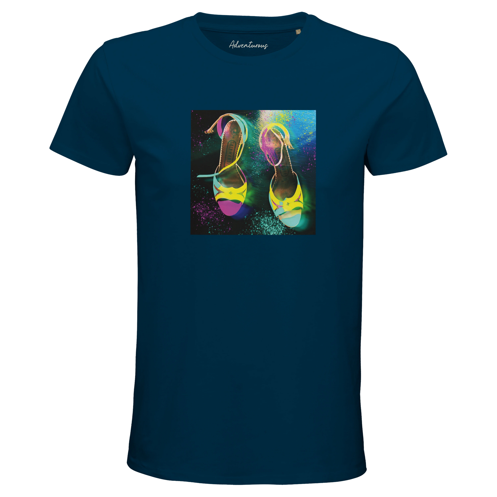 Adventurous Dancing in Colours Organic Men's Fitted T-shirt denim flat front