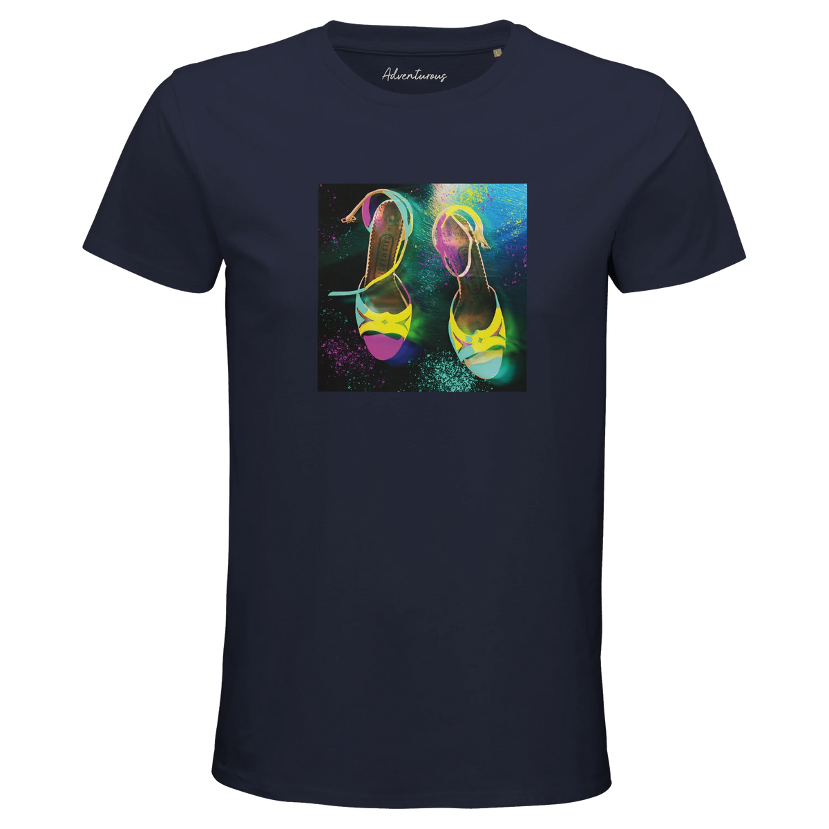 Adventurous Dancing in Colours Organic Men's Fitted T-shirt French Navy flat front