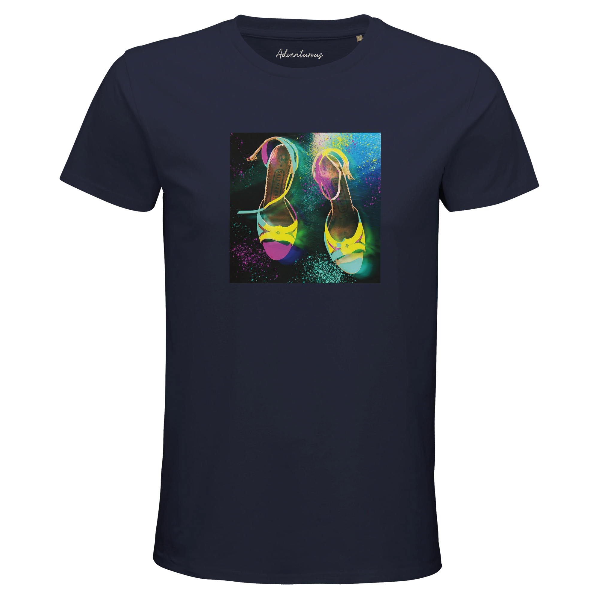 Adventurous Dancing in Colours Organic Men's Fitted T-shirt French Navy flat front