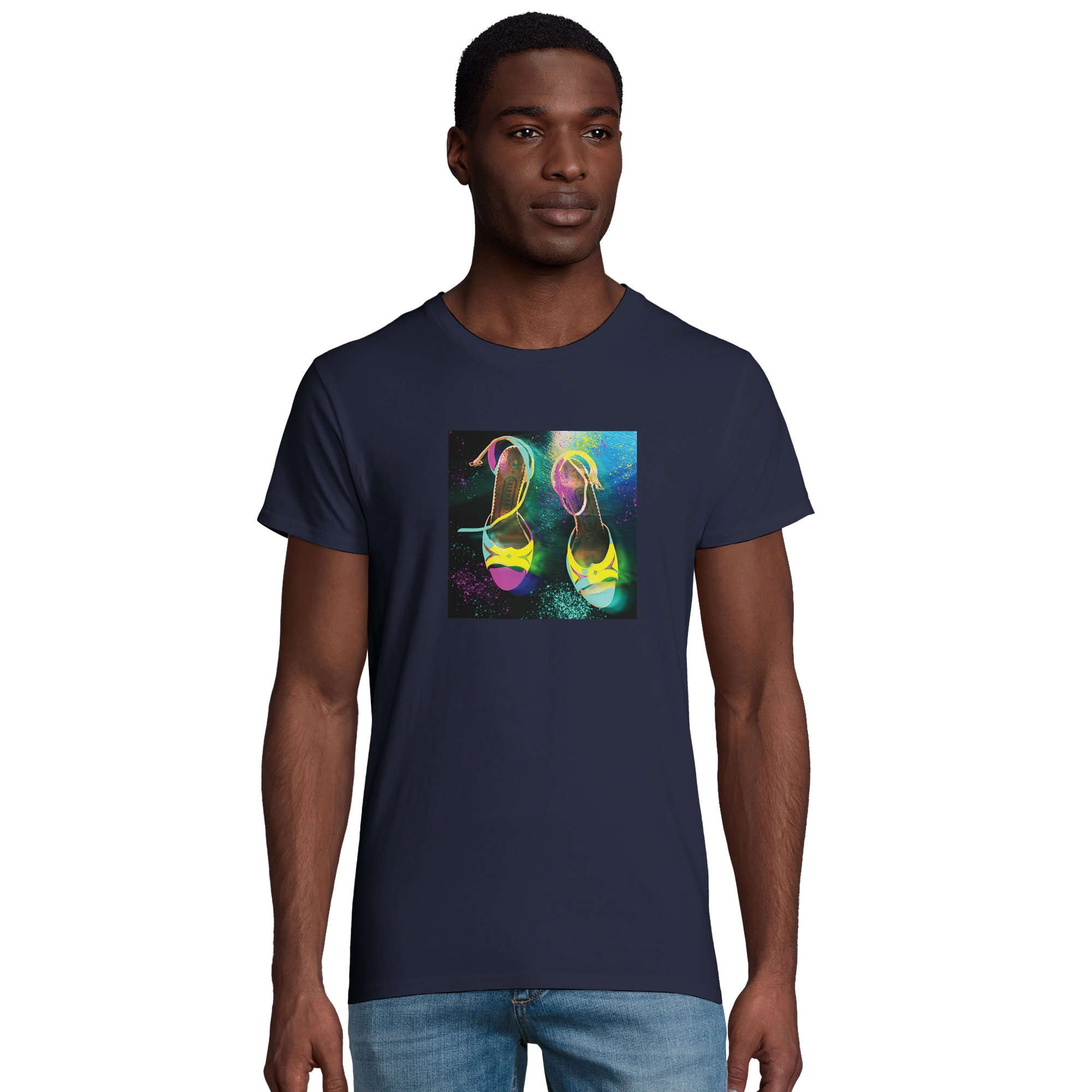 Adventurous Dancing in Colours Organic Men's Fitted T-shirt French Navy model front