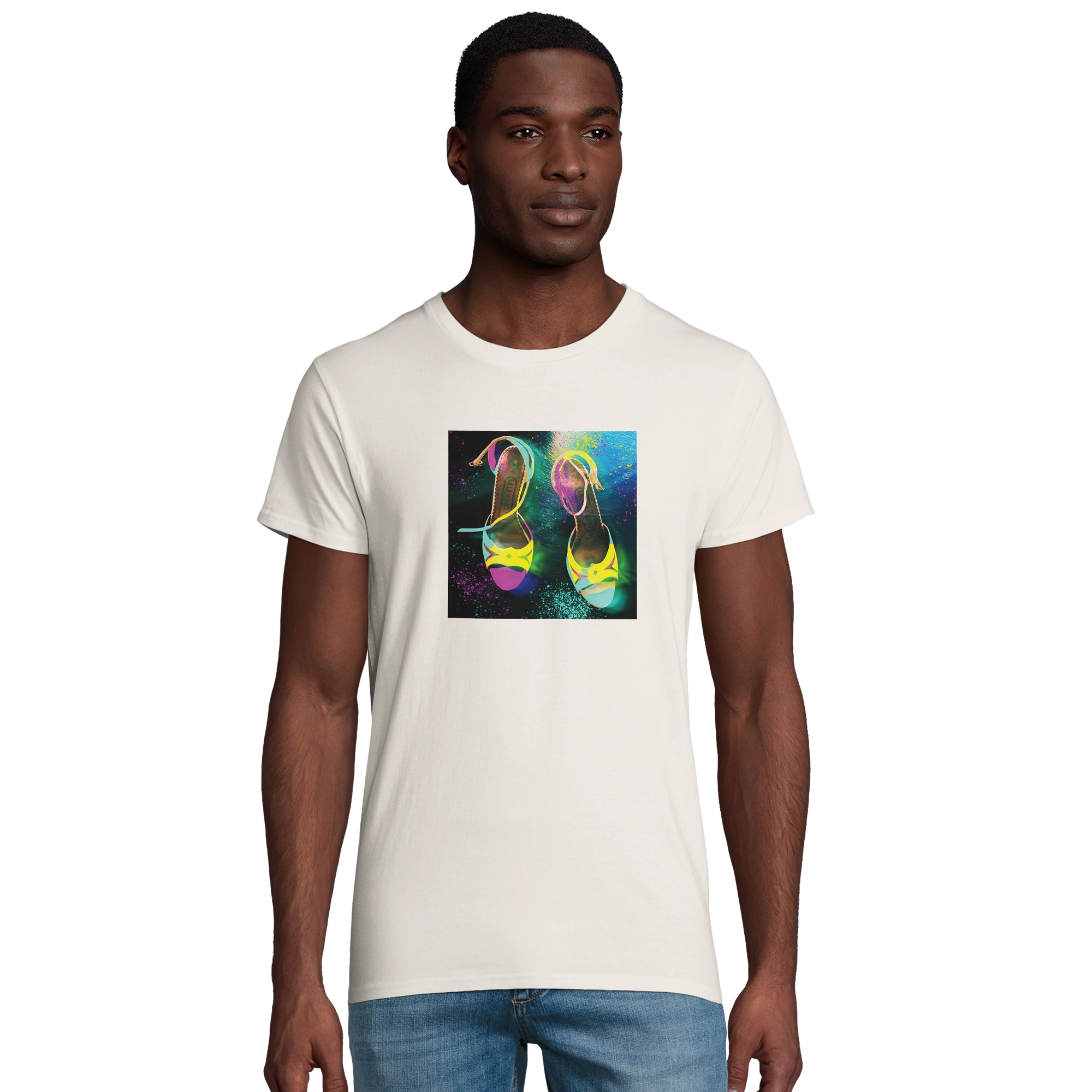 Adventurous Dancing in Colours Organic Men's Fitted T-shirt Off White model front