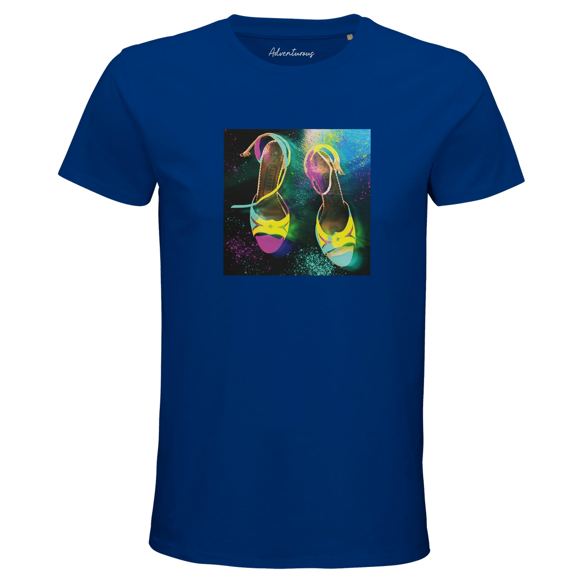 Adventurous Dancing in Colours Organic Men's Fitted T-shirt Royal Blue flat front