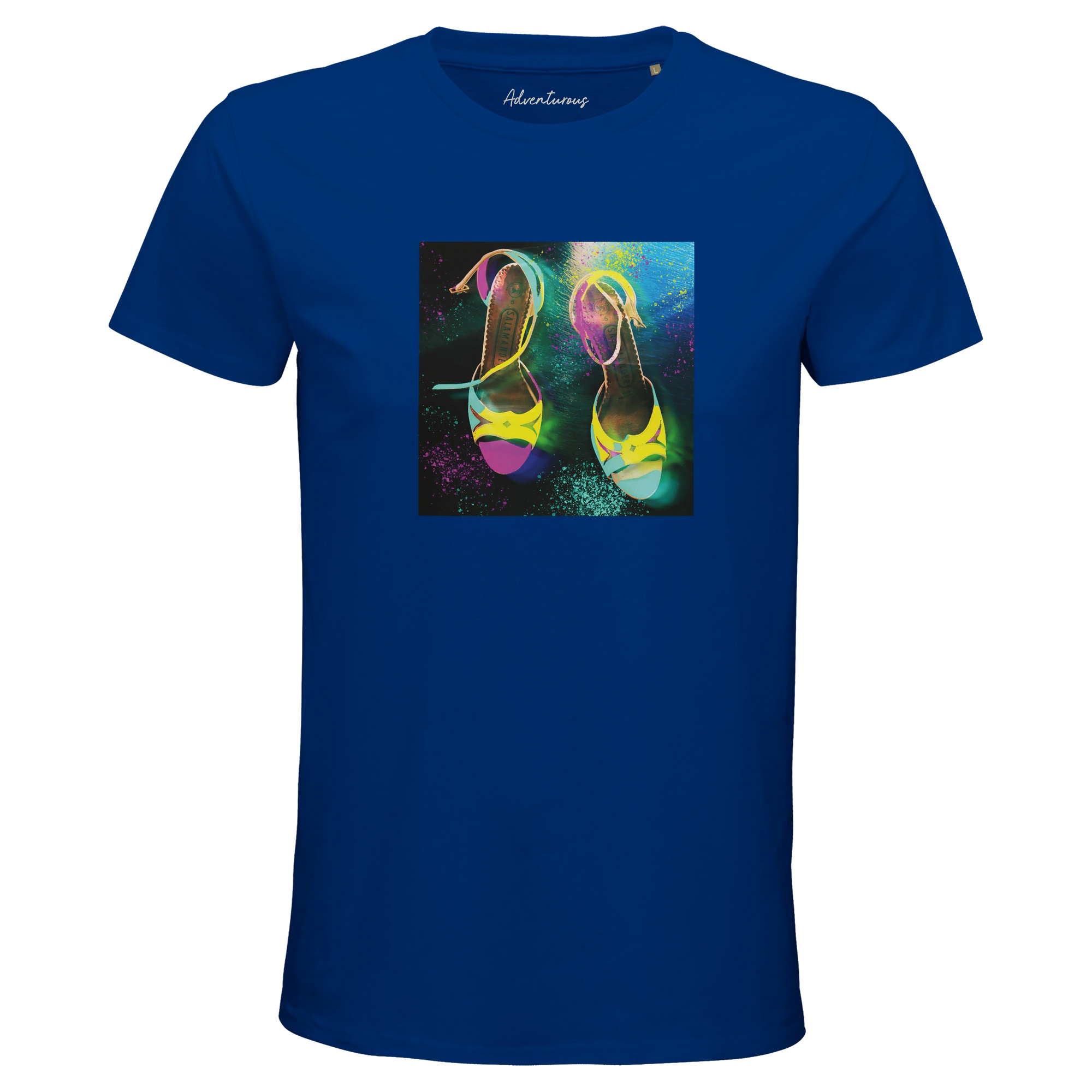 Adventurous Dancing in Colours Organic Men's Fitted T-shirt Royal Blue flat front