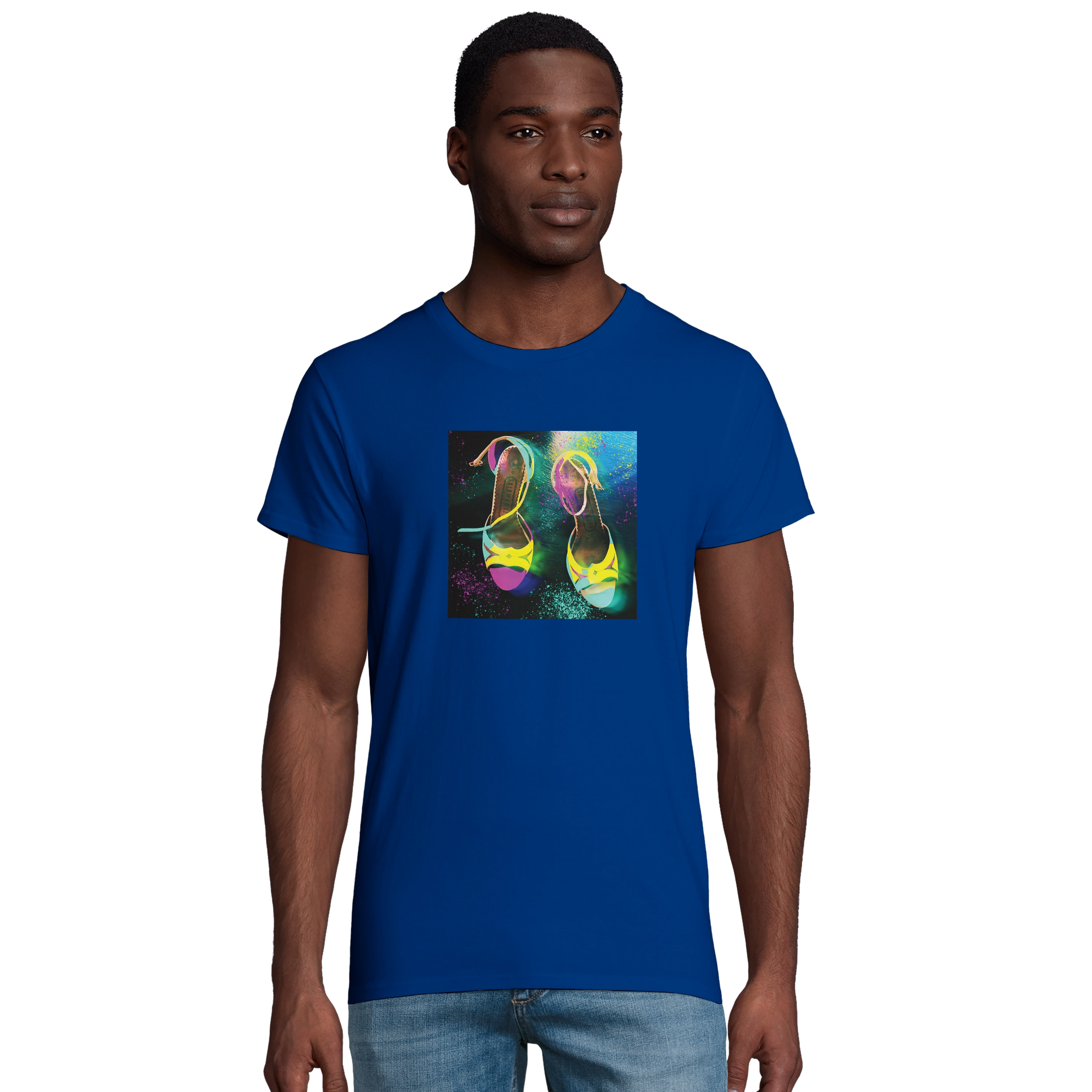 Adventurous Dancing in Colours Organic Men's Fitted T-shirt Royal Blue model front
