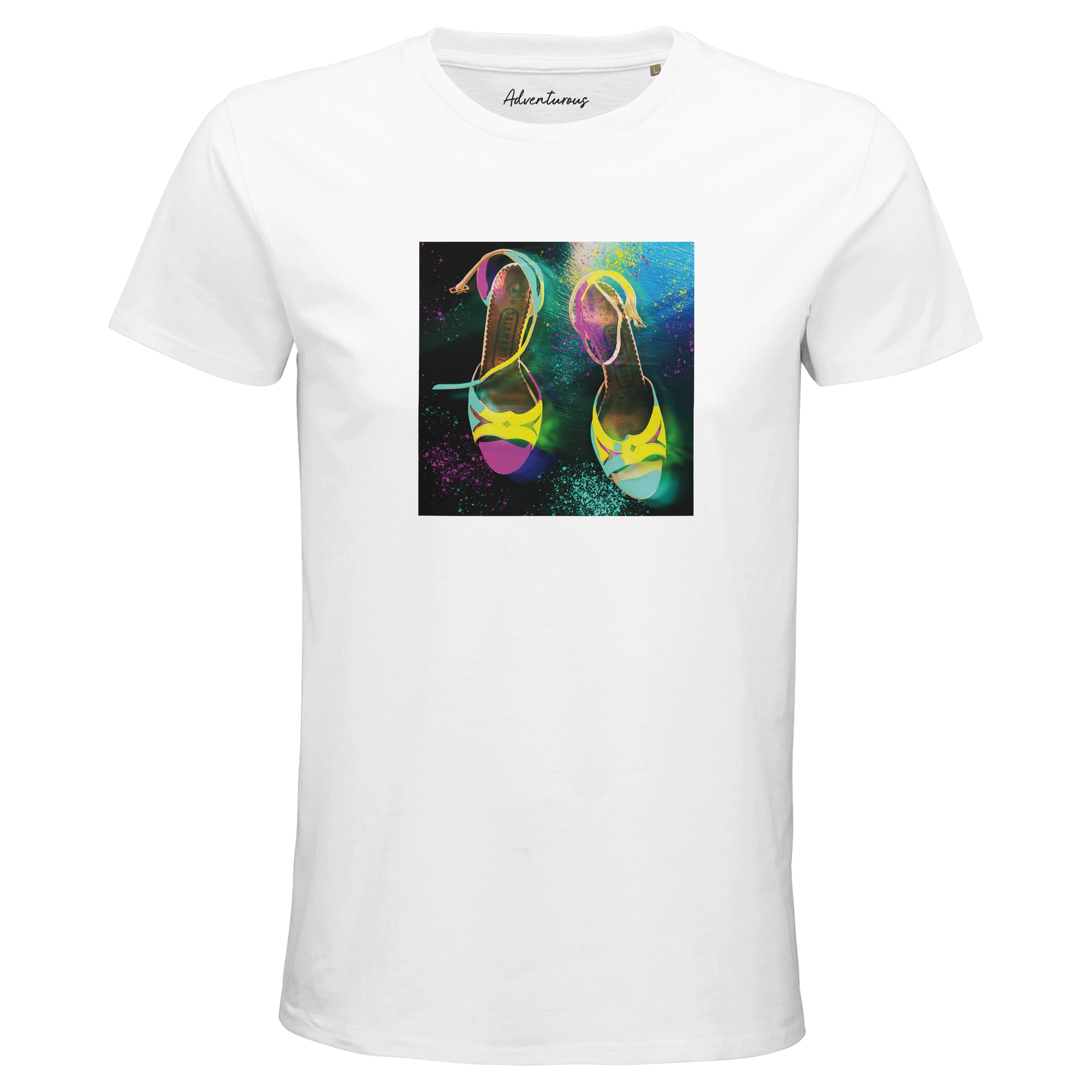 Adventurous Dancing in Colours Organic Men's Fitted T-shirt White flat front