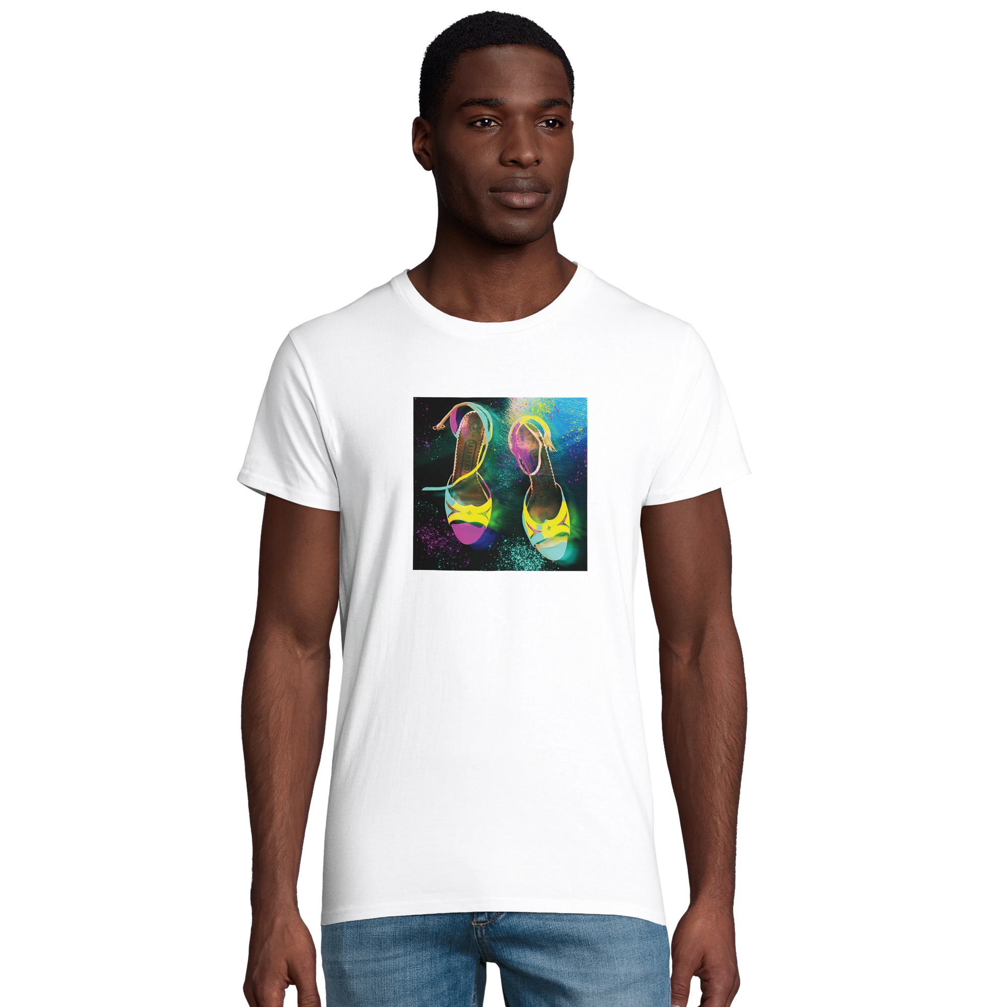Adventurous Dancing in Colours Organic Men's Fitted T-shirt White model front