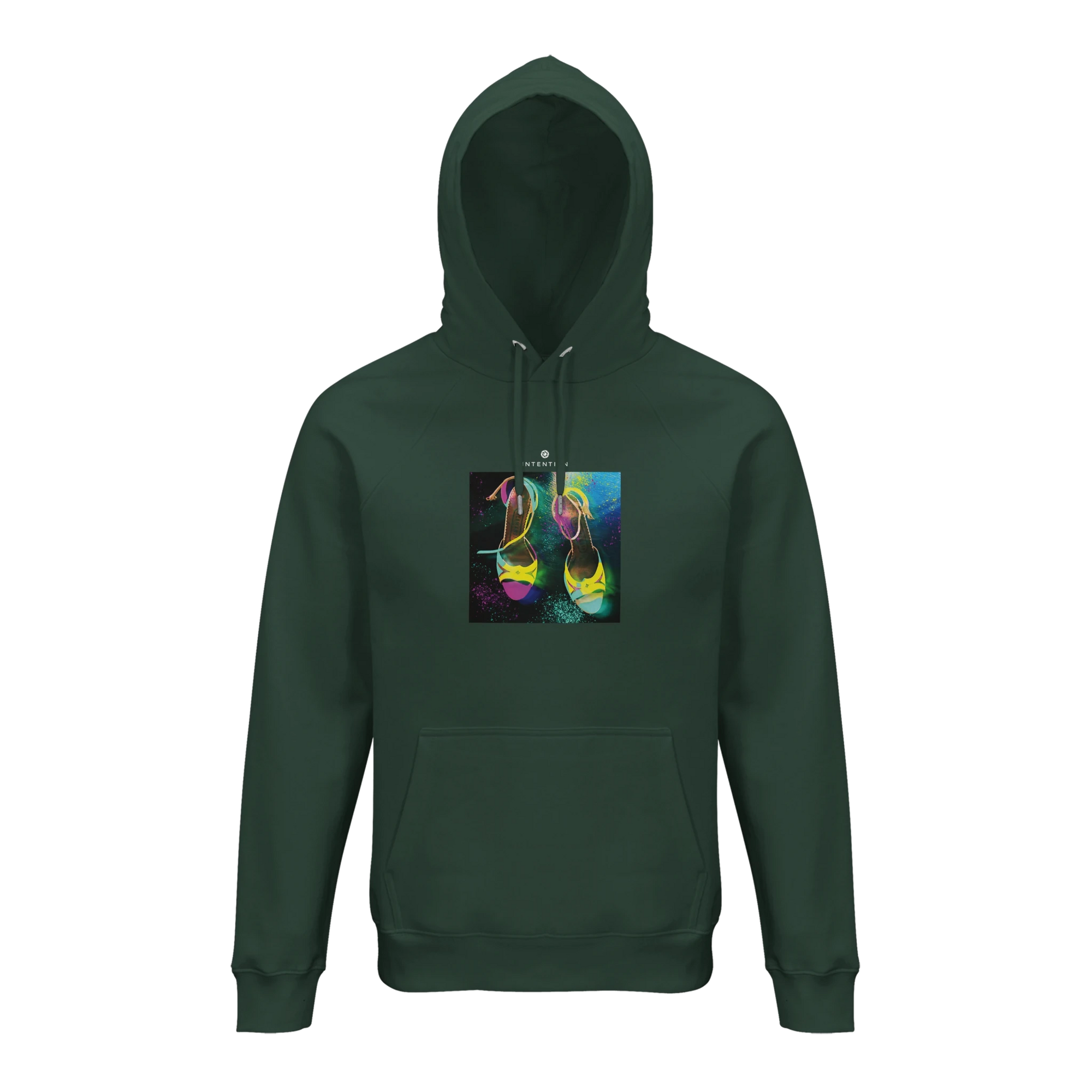 Adventurous - "Dancing in Colours" Hoodie Bottle Green 1