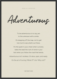 Adventurous Word of Intention Framed print 50x70 cm / 20x28″ Black frame Linen paper