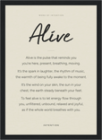 Alive Word of Intention Framed print 21x29.7 cm / 8x12" Black frame Linen paper