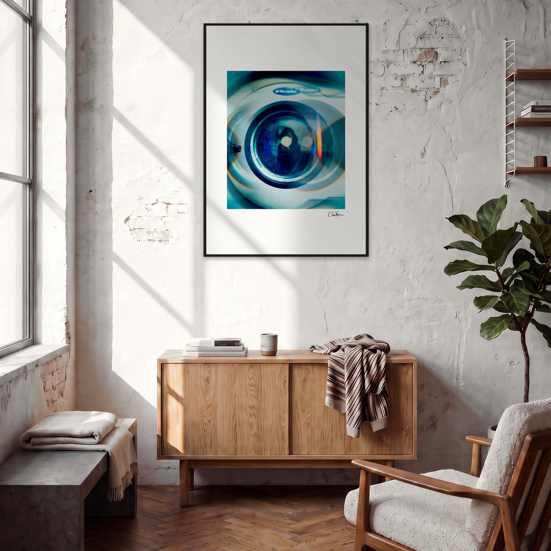 Around and Around Framed print 70x100 cm / 28x40″ Black frame in interior