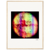 A close-up of lips with vibrant multicolored paint streaks and a circular border is set on a white background in a wood frame. Ideal as framed wall art for mindful home decor, the artist's signature appears at the bottom right.