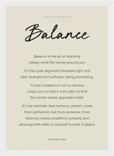 Balance Word of Intention Framed print 21x29.7 cm / 8x12" White frame Linen paper