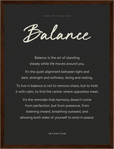 Balance Word of Intention Framed print 30x40 cm / 12x16″ Dark wood frame Carbon paper