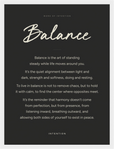 Balance Word of Intention Framed print 30x40 cm / 12x16″ White frame Carbon paper