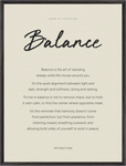 Balance Word of Intention Framed print 60x80 cm / 24x32″ Black frame Linen paper