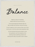 Balance Word of Intention Framed print 60x80 cm / 24x32″ White frame Linen paper
