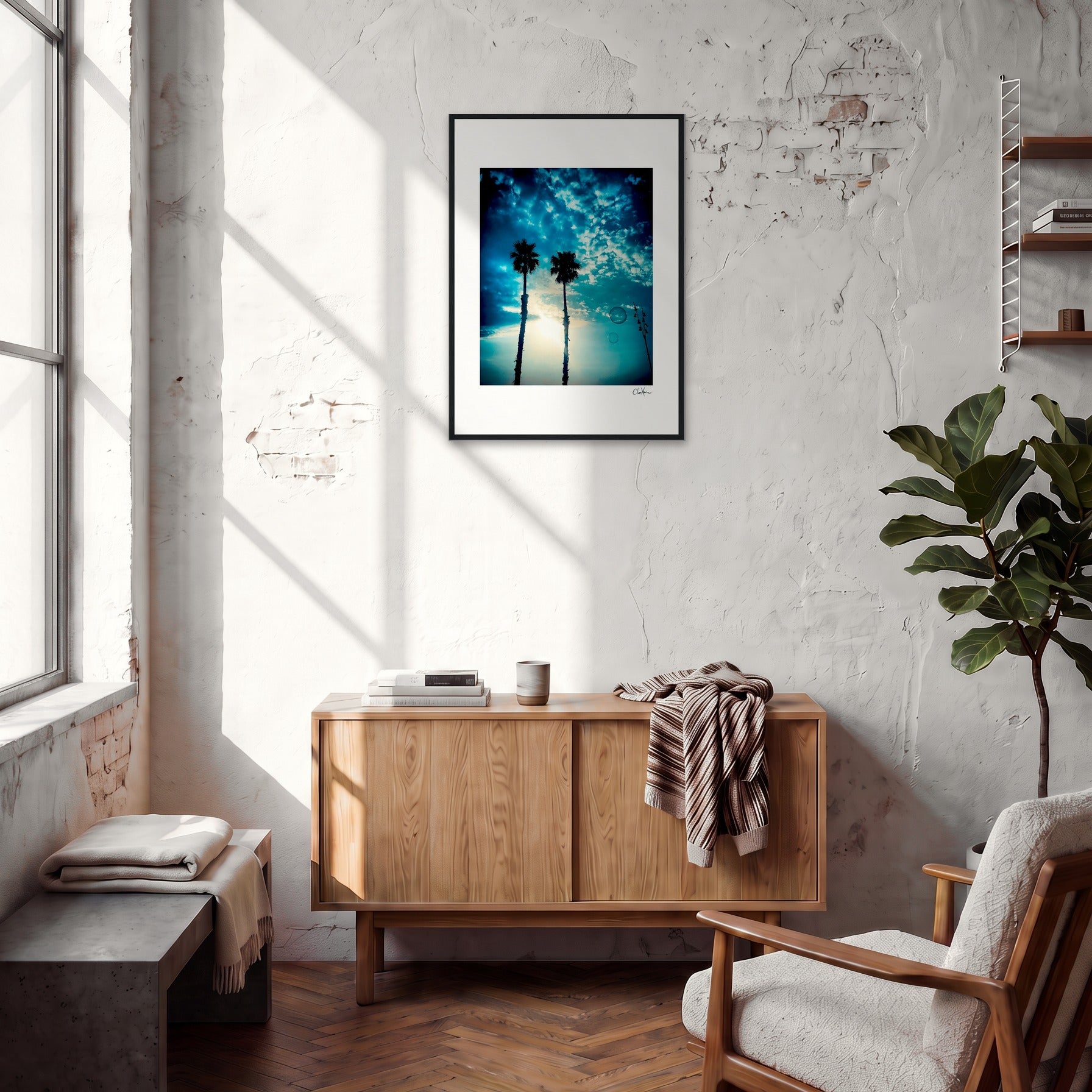 Bubbles and Sky Sticks Framed print 50x70 cm / 20x28″ Black frame in interior
