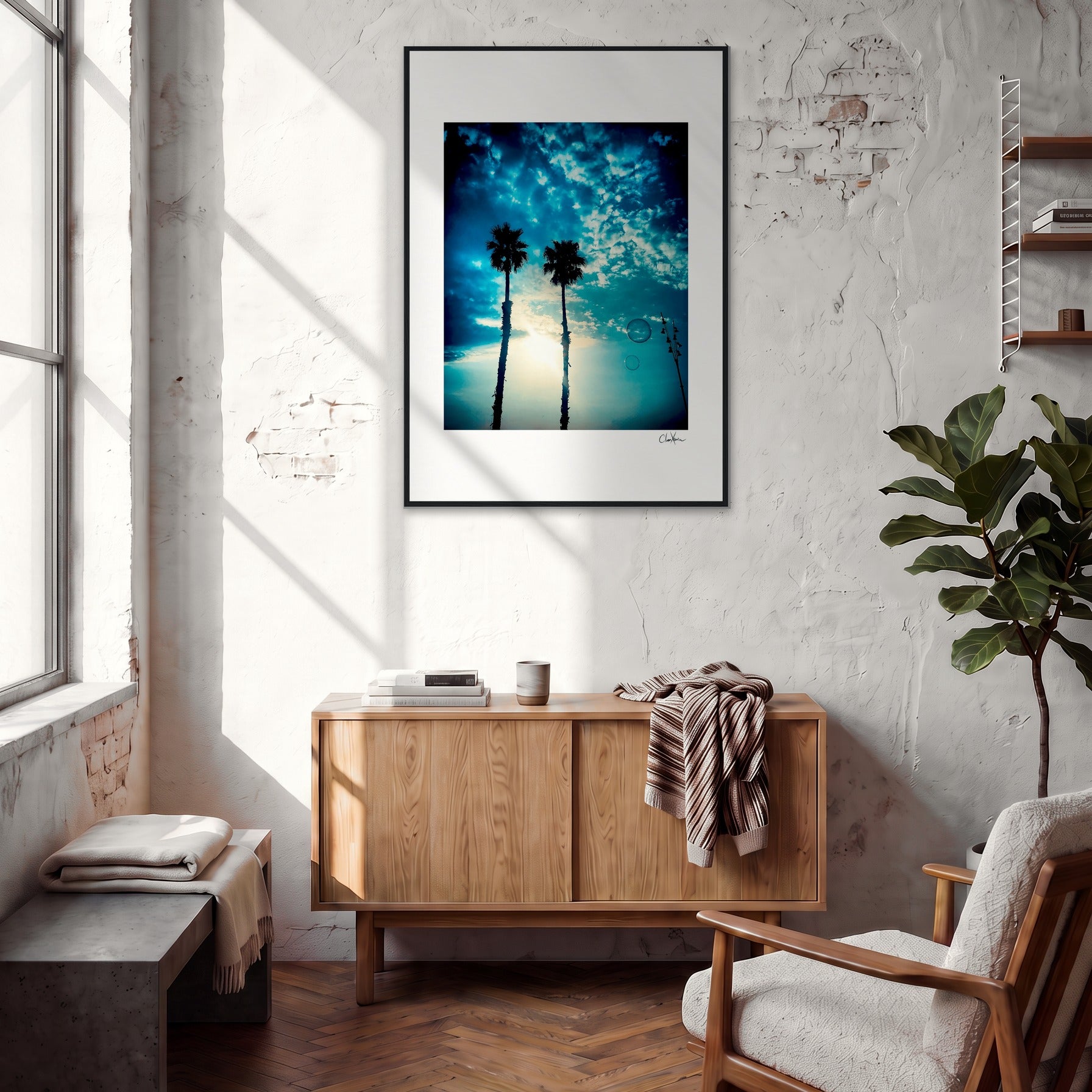 Bubbles and Sky Sticks Framed print 70x100 cm / 28x40″ Black frame in interior