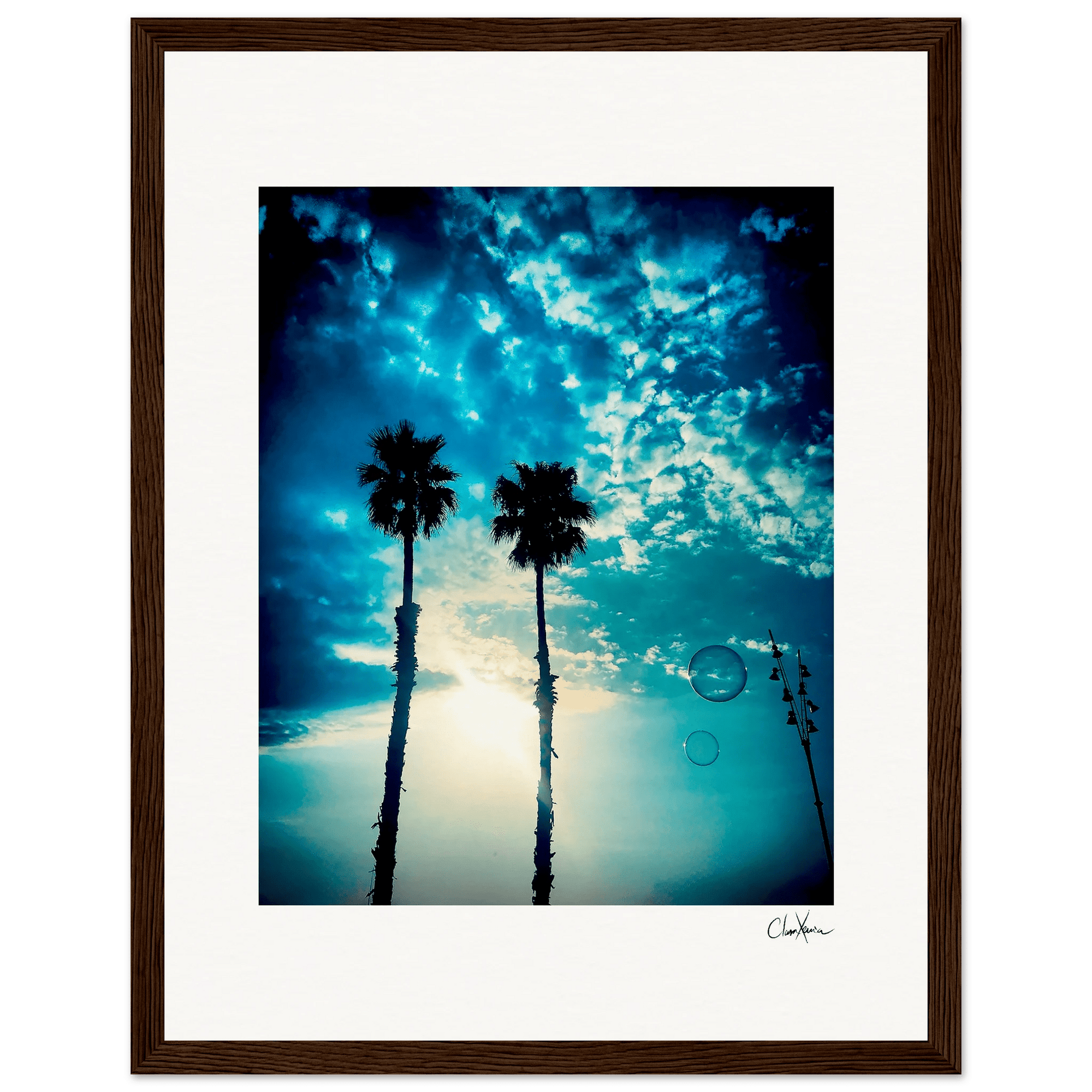Bubbles and Sky Sticks Framed print 27x35 cm / 11x14″ Dark wood frame 39