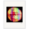 A close-up of lips in vibrant rainbow hues and paint-like textures is centered on a white background with a thin border, finished with a white frame. Ideal as fine art or framed wall art, and includes a small signature in the bottom right corner.