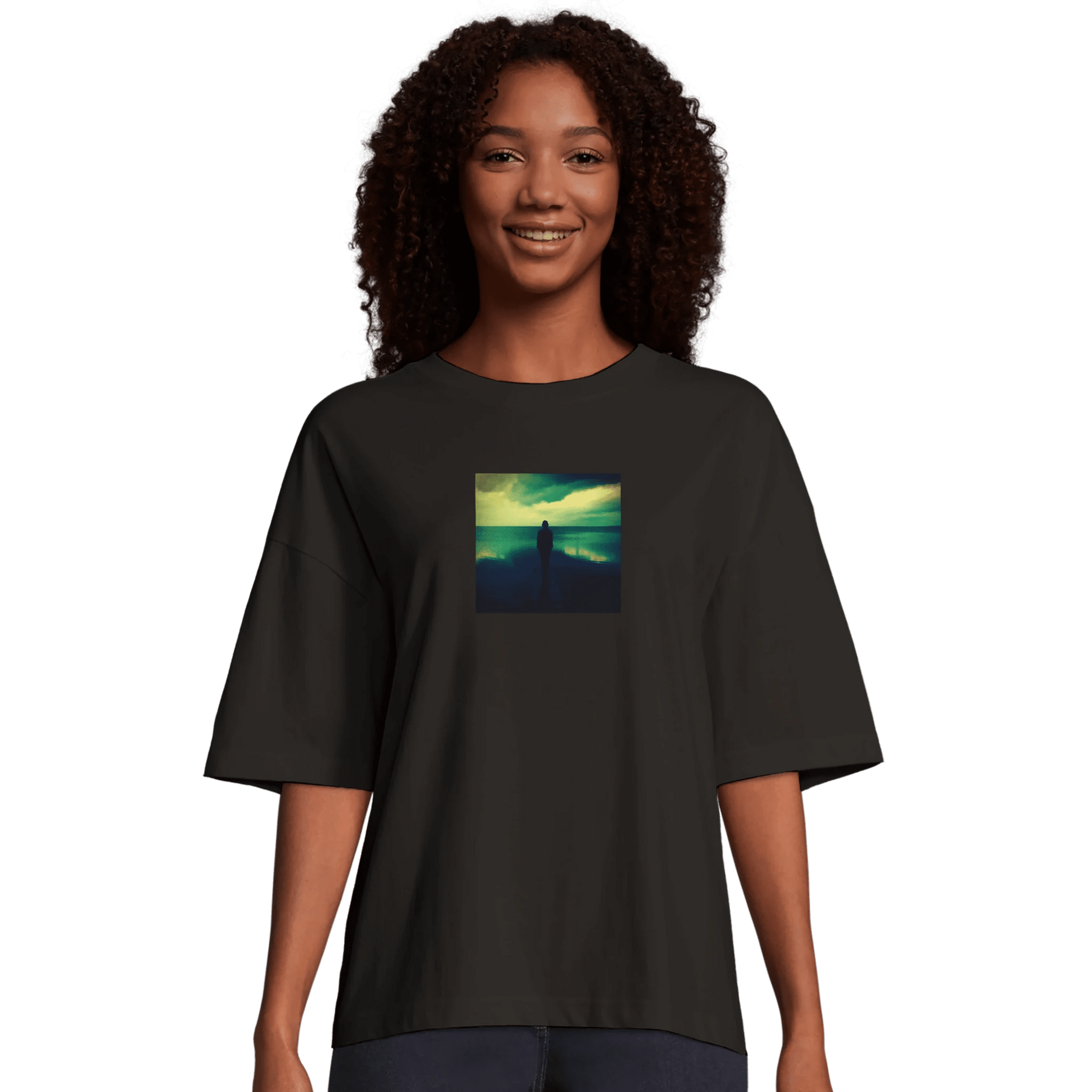 Calm Emerald Storms T-shirt Deep Black , 1