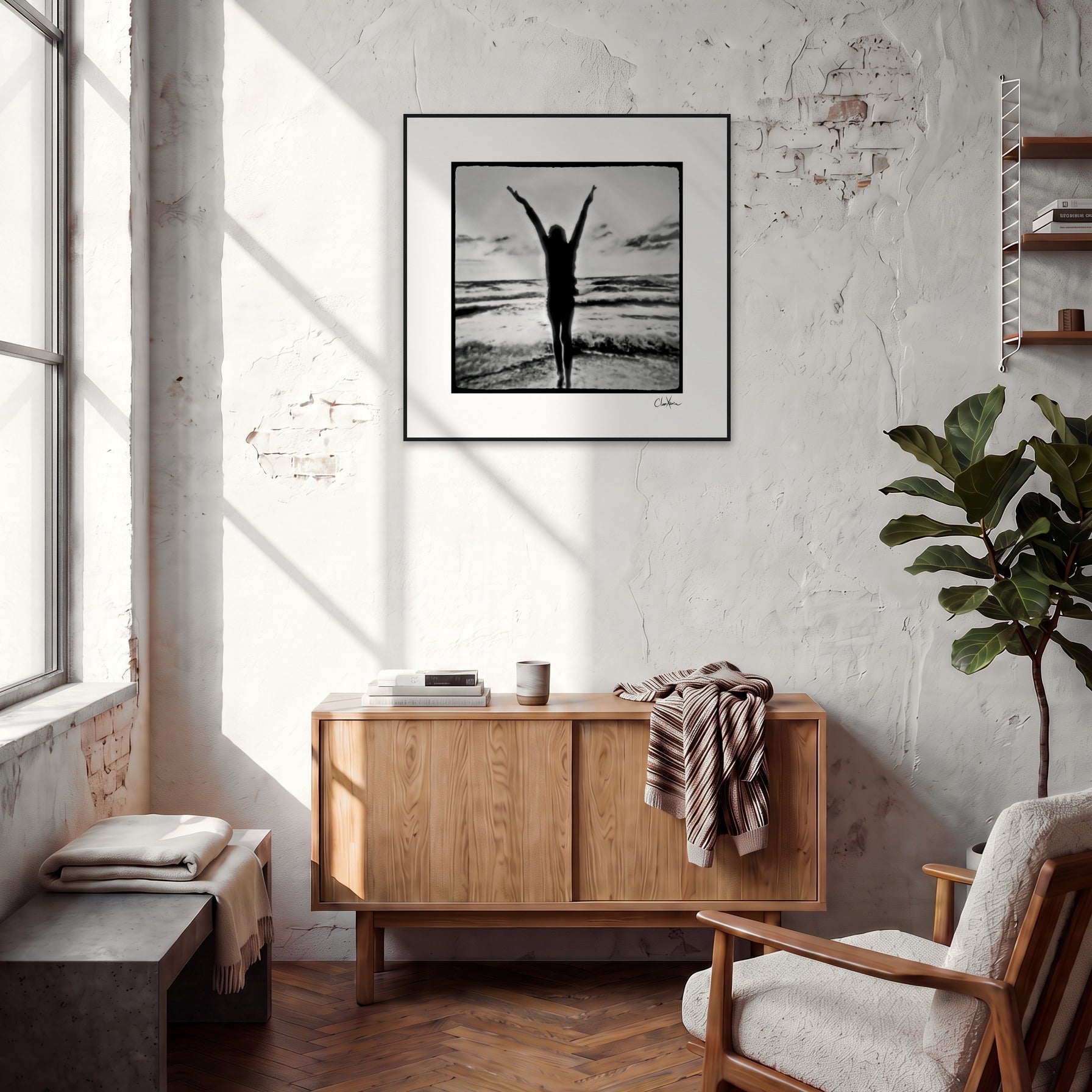 Circle of Life Framed print 70x70 cm / 28x28″ Black frame in interior