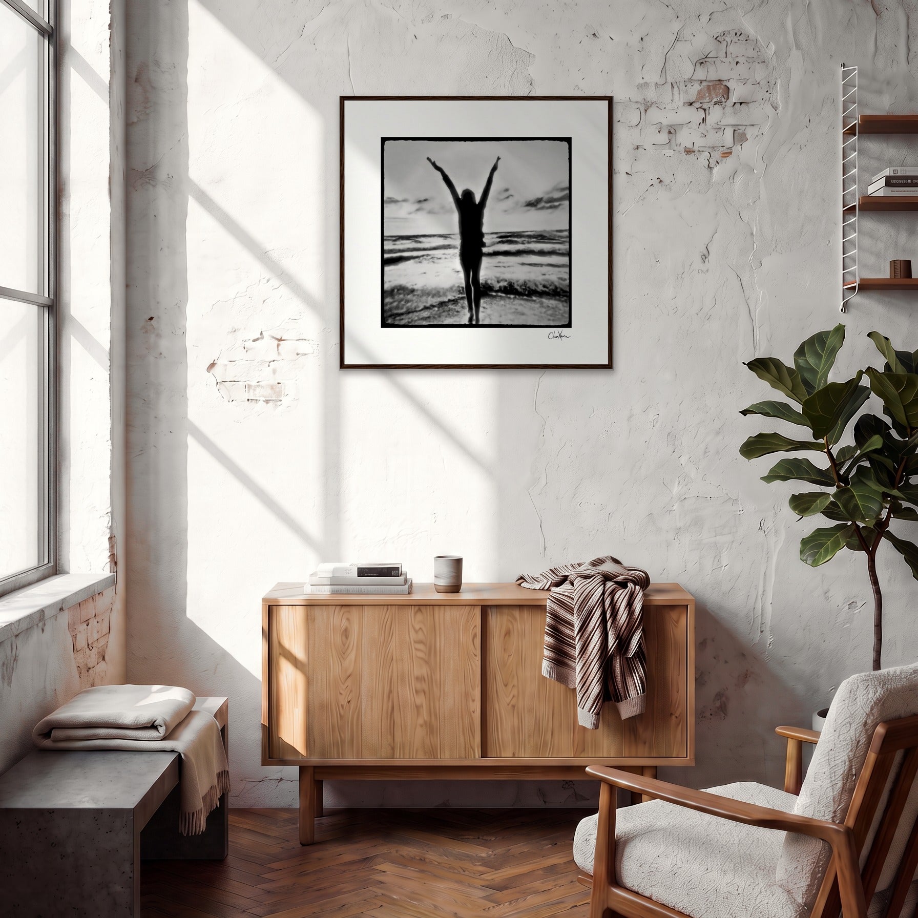 Circle of Life Framed print 70x70 cm / 28x28″ Dark wood frame in interior