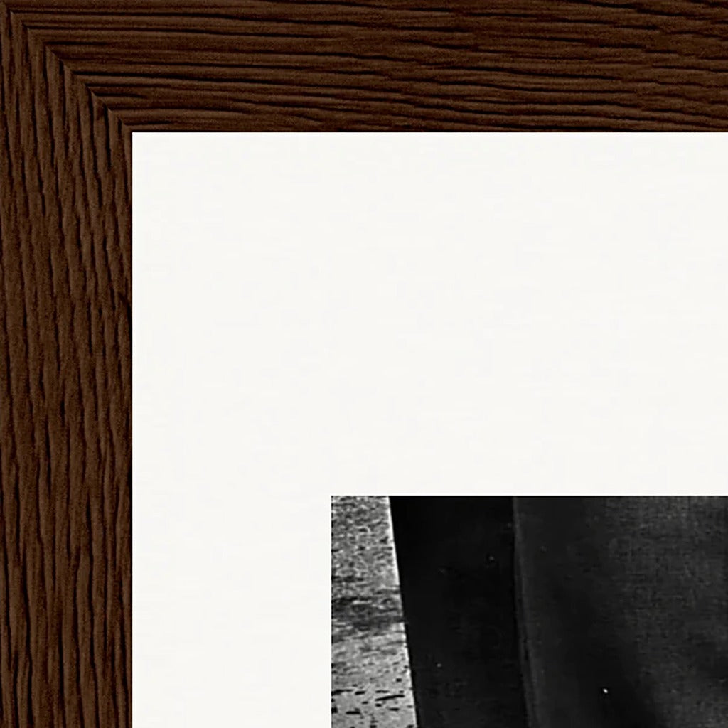 This is Where He Stood Framed print 15x20 cm / 6x8″ Dark wood frame corner detail