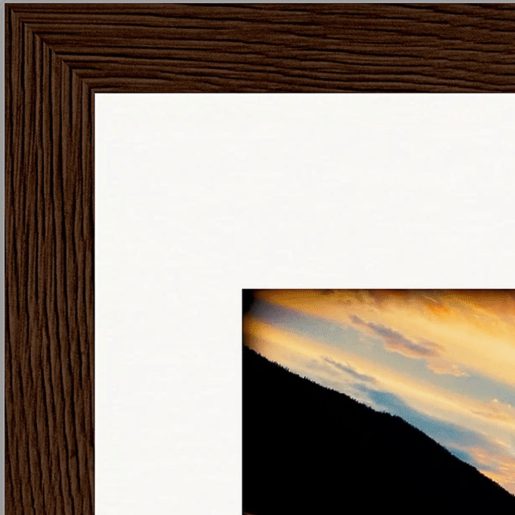 Cosmic Reflections Framed print 15x20 cm / 6x8″ Dark wood frame corner detail