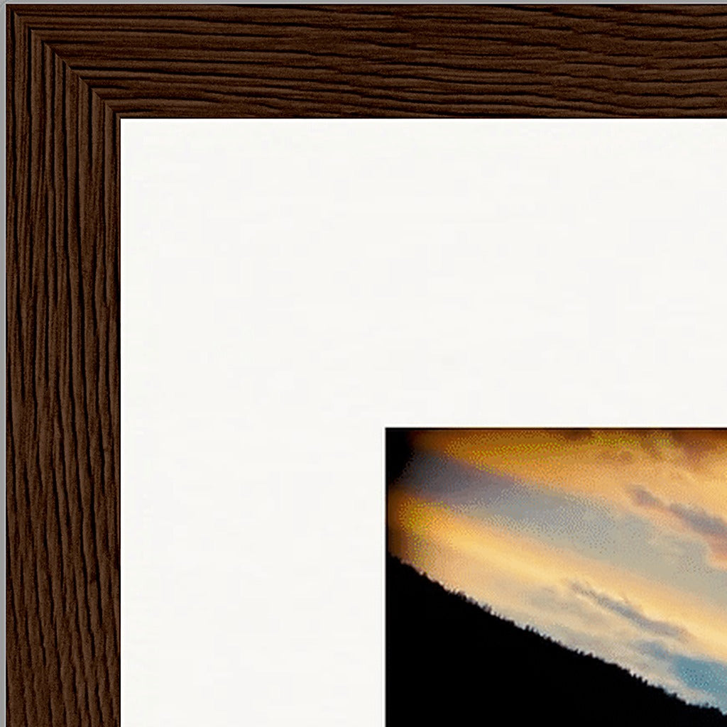 Cosmic Reflections Framed print 27x35 cm / 11x14″ Dark wood frame corner detail