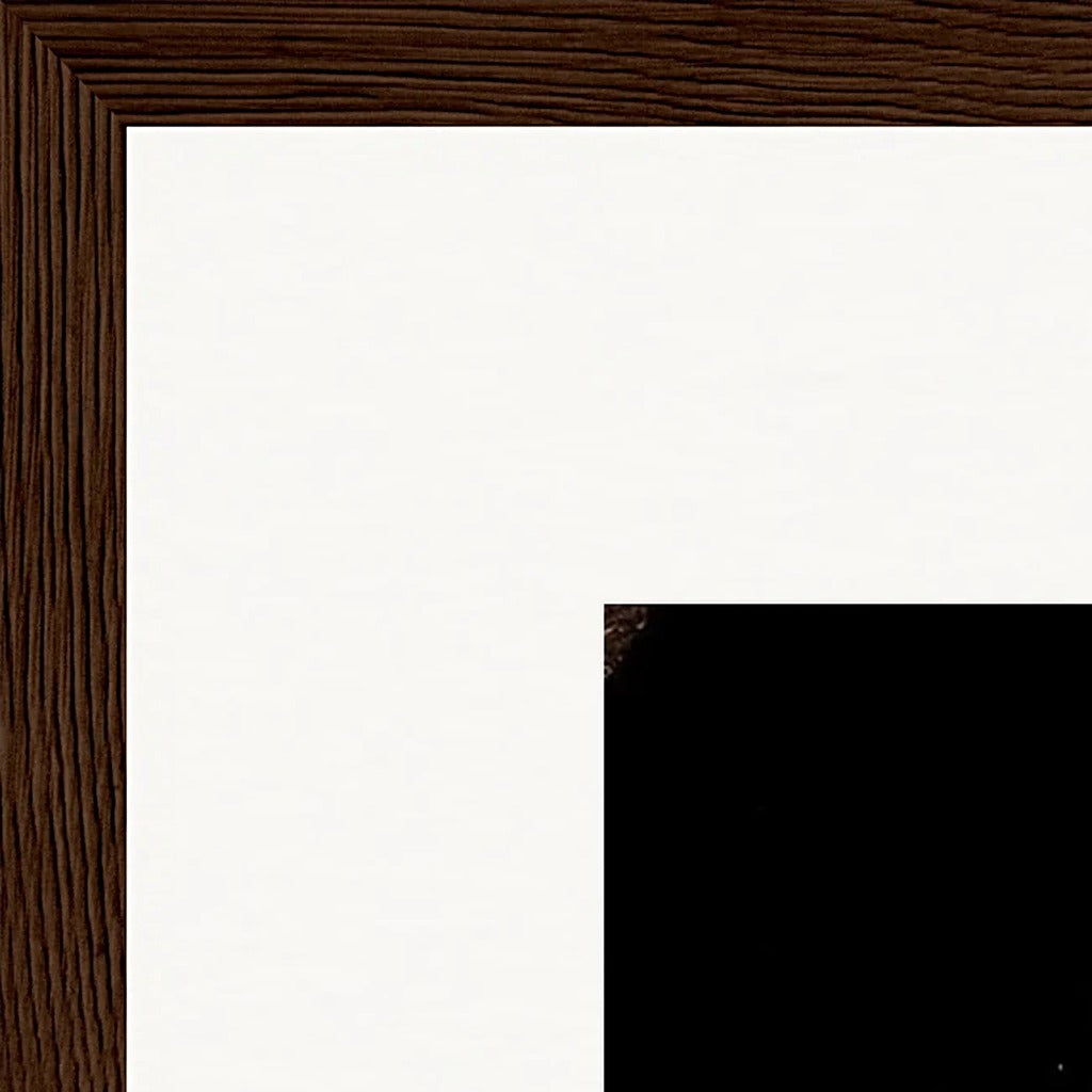 Face It Framed print 30x30 cm / 12x12″ Dark wood frame corner detail
