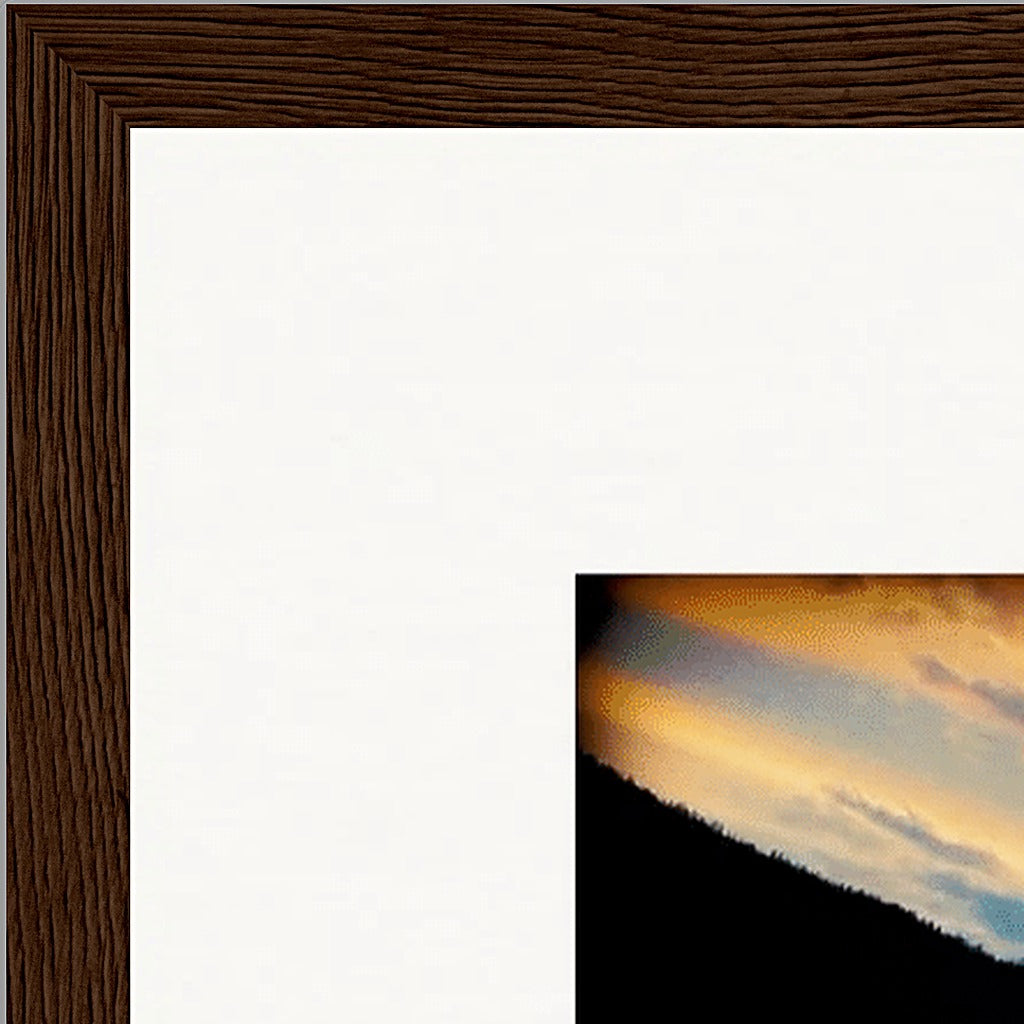 Cosmic Reflections Framed print 40x50 cm / 16x20″ Dark wood frame corner detail