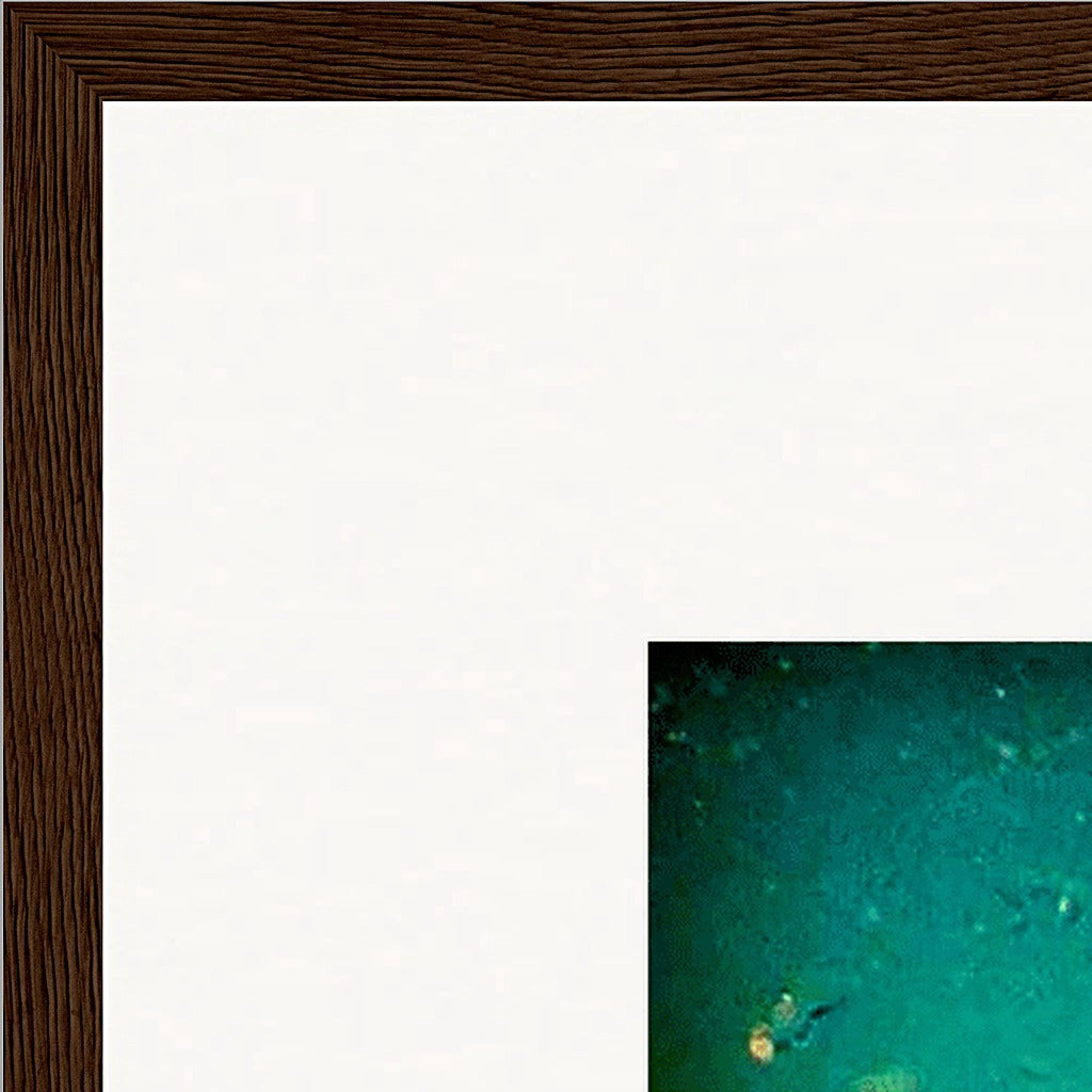 Underwater Flight Framed print 70x70 cm / 28x28″ Dark wood frame corner detail