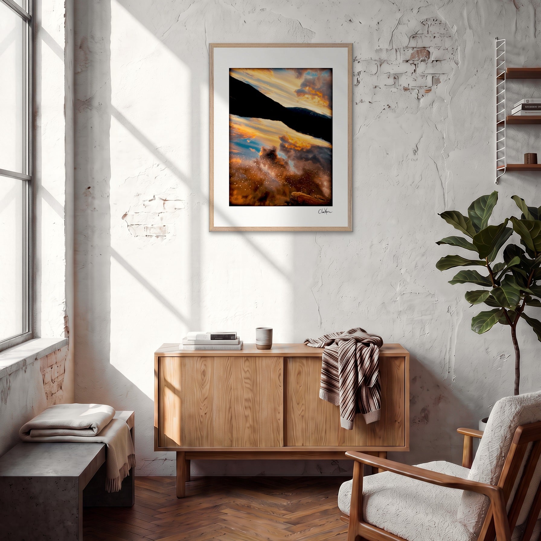 Cosmic Reflections Framed print 60x80 cm / 24x32″ Wood frame in interior