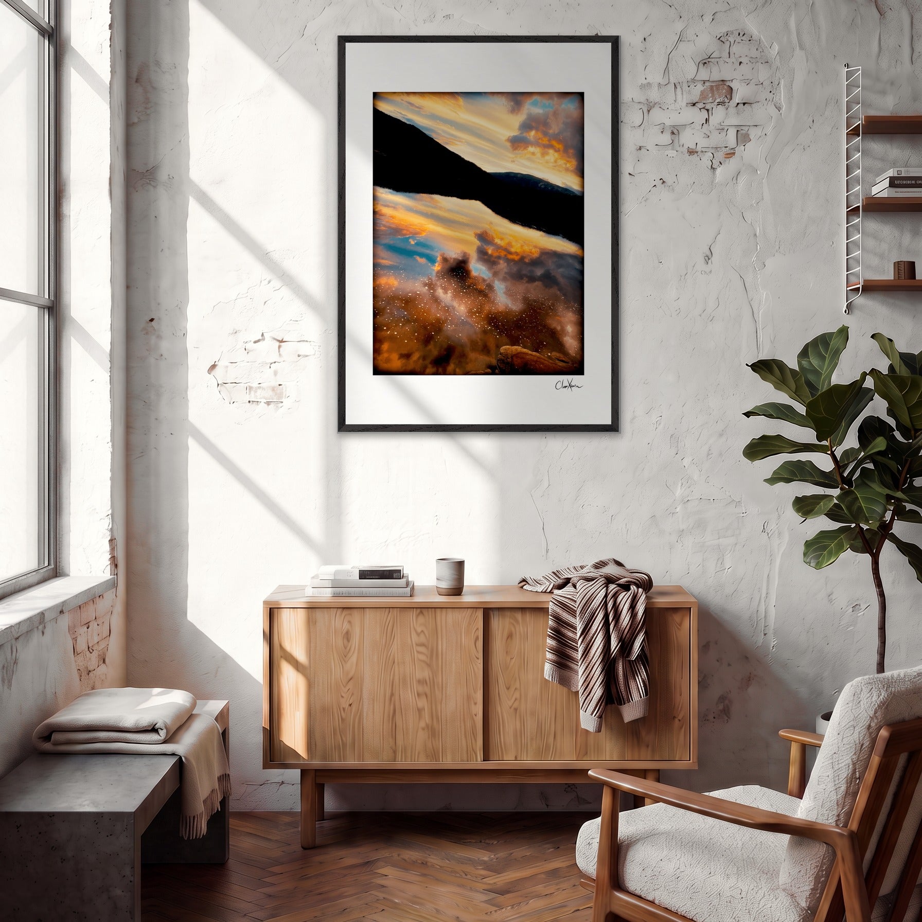 Cosmic Reflections Framed print 70x100 cm / 28x40″ Black frame in interior