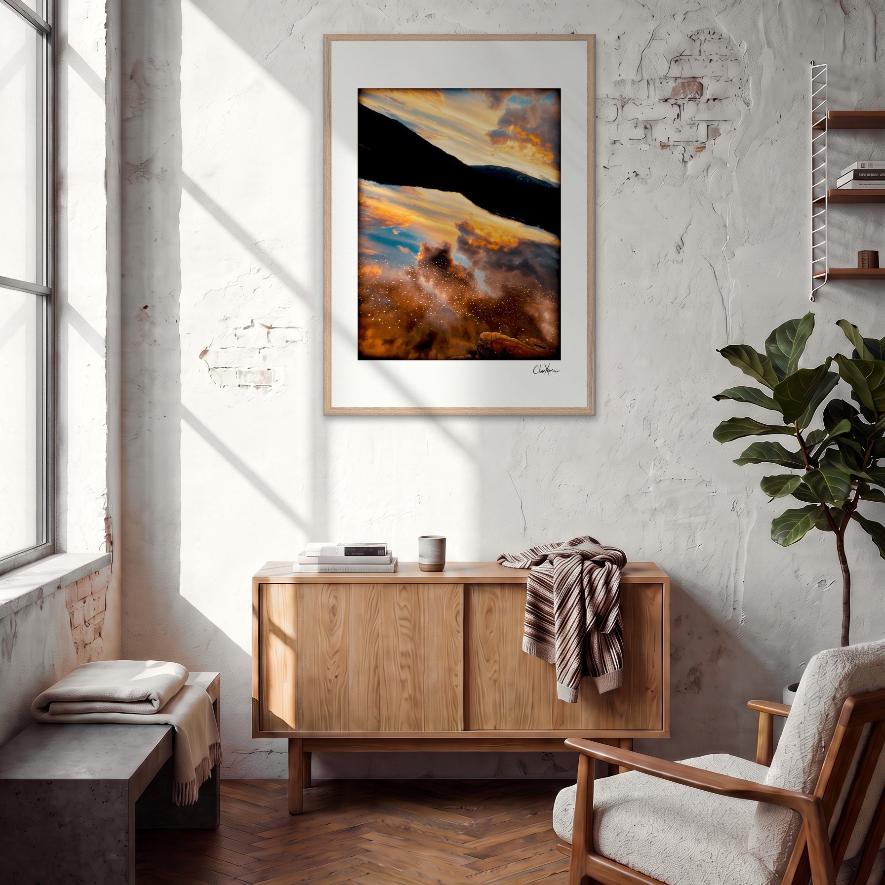 Cosmic Reflections Framed print 70x100 cm / 28x40″ Wood frame in interior