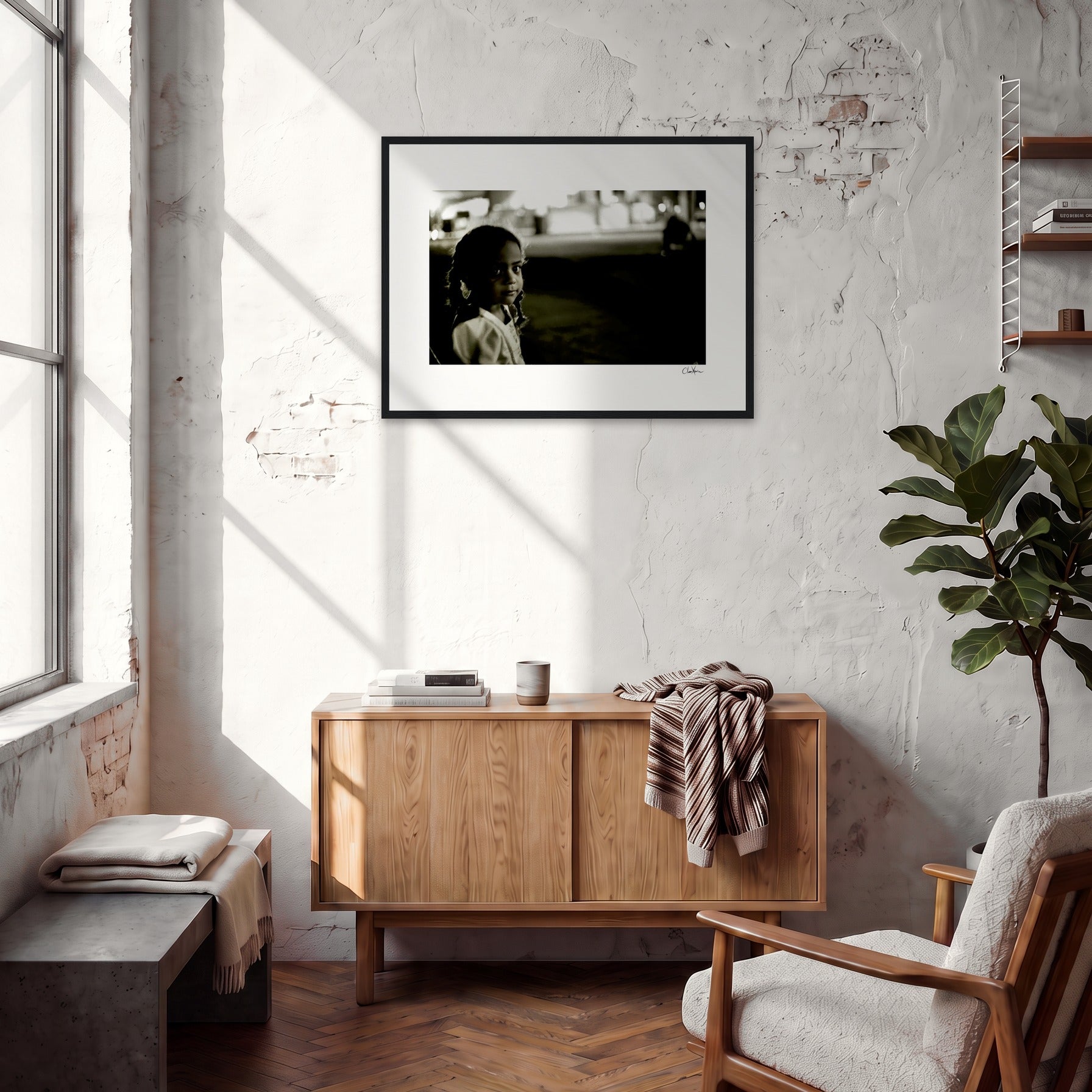 Cuba Girl Framed print 60x80 cm / 24x32″ Dark wood frame in interior