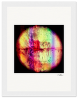 A colorful, abstract image of lips appears in the center of a white frame. Overlaid with rainbow hues, vertical streaks, and splatter effects, this eye-catching piece is perfect for conscious interior design.