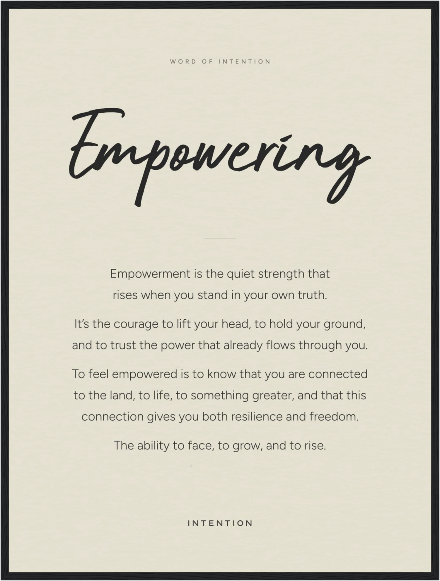 Empowering Word of Intention Framed print 60x80 cm / 24x32″ Black frame Linen paper