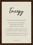 Energy Word of Intention Framed print 21x29.7 cm / 8x12" Dark wood frame Linen paper