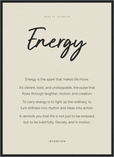 Energy Word of Intention Framed print 50x70 cm / 20x28″ Black frame Linen paper