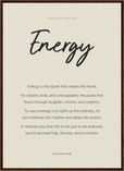 Energy Word of Intention Framed print 50x70 cm / 20x28″ Dark wood frame Linen paper